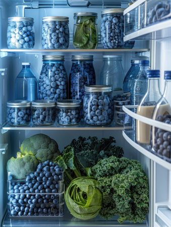 Refrigerator full of healthy food, vegetables, fruits and berriesの素材