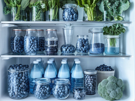 refrigerator full of healthy food, healthy eating and dieting conceptの素材