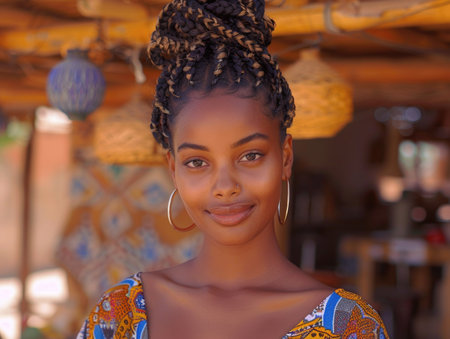 Portrait of a beautiful young african american woman with braidsの素材