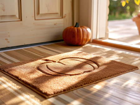 Heart shape on a mat at the door. Happy Halloween concept.の素材