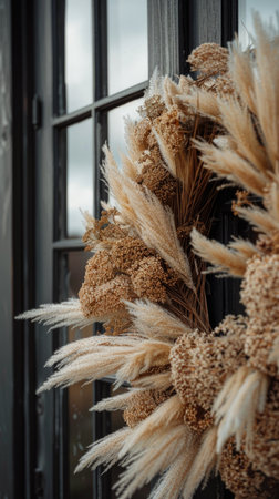 Bouquet of dried flowers in a vase on the windowの素材