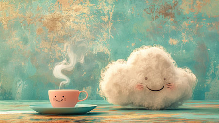 Coffee cup and cloud on grunge background. 3d renderingの素材
