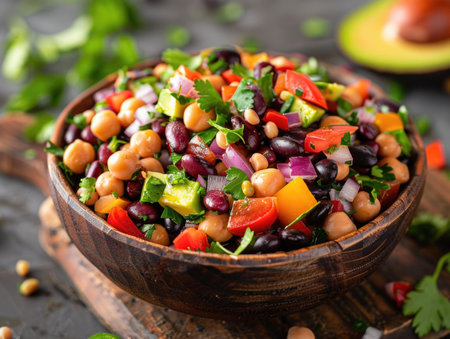 Mexican salad with beans, bell pepper, avocado and cilantroの素材