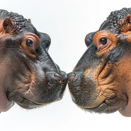 Hippopotamus isolated on a white background, close-upの素材