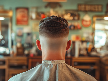 Handsome young man at barbershop. Stylish haircut.の素材