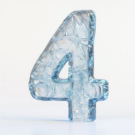 Blue ice number four isolated on white background. 3d render.の素材