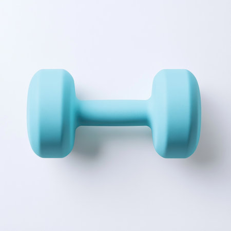 Blue dumbbell isolated on white background. 3d illustration. Top view.の素材
