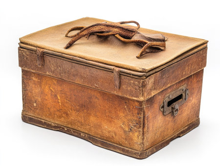 Antique wooden box on white background, clipping path, isolated.の素材