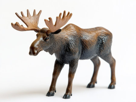 Moose figurine with antlers isolated on a white background.の素材