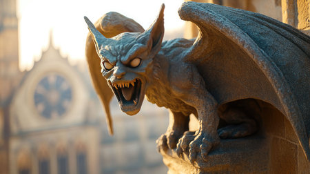 Aggressive Gargoyle on Cathedral - Fierce Sculpture, Gothic Landmarkの素材