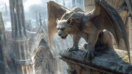 Ferocious Lion Gargoyle - Gothic Architecture, Fierce Protectorの素材