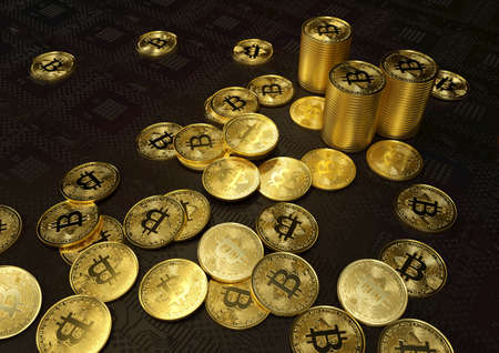 Gold Bitcoin: The digital asset. Known as decentralized finance technology or Fintech.の写真素材