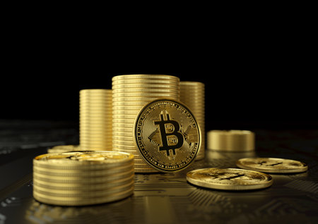 Gold Bitcoin: The digital asset. Known as decentralized finance technology or Fintech.の写真素材