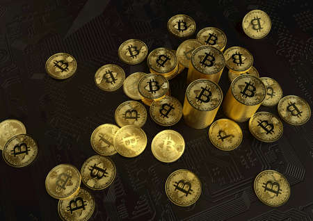 Gold Bitcoin: The digital asset. Known as decentralized finance technology or Fintech.の写真素材