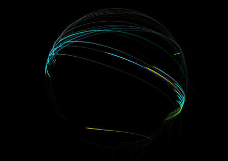 Neon  circles at motion . Digital line swirl trail effect . Abstract luminous rings slow shutter speed effect . Light painting . Abstract line round shapes .の写真素材