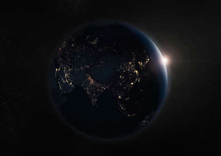 Black night earth and galaxy.の写真素材