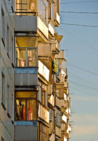 Balcony of an apartment house on the skylineの写真素材