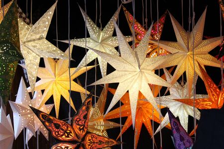 Bright Star lamps made of paper as a Christmas decorationの写真素材