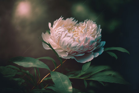 Beautiful peony flower on a dark background. Vintage style.の素材