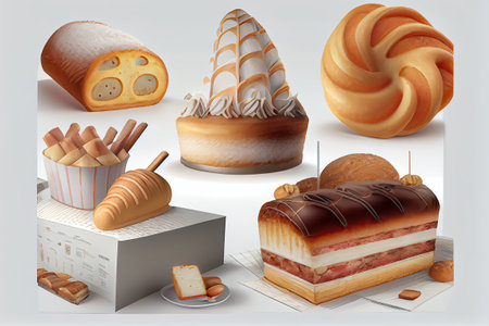 Bakery products on a white background. 3d vector illustration.の素材