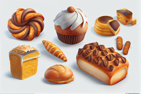 Set of bakery products. Realistic vector illustration. Bakery products.の素材