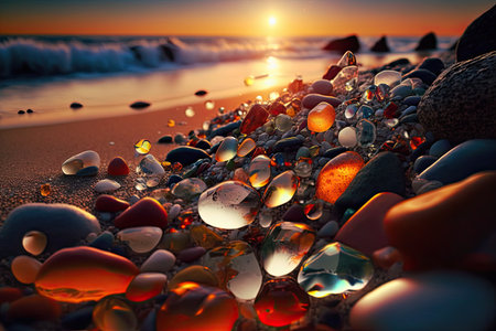 Colorful pebbles on the seashore. Sunset.の素材