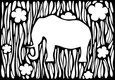 Graphic silhouette of an elephant on an abstract backgroundのイラスト素材