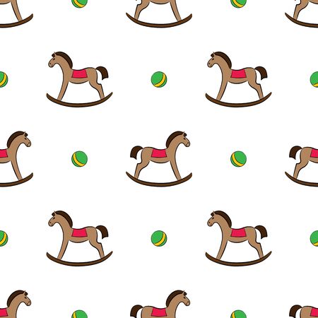 Simple seamless vector pattern with rocking-horses and balls on white background.のイラスト素材