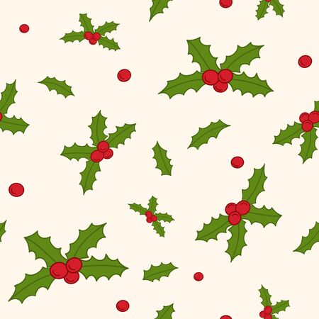 Seamless vector pattern with holly, traditional Christmas design.のイラスト素材