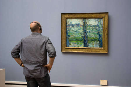 MUNICH, GERMANYâMAY 28, 2010: Man admiring a picture by Vincent van Gogh at the Neue Pinakothek, museum of European Art of the 18th and 19th centuries.のeditorial素材