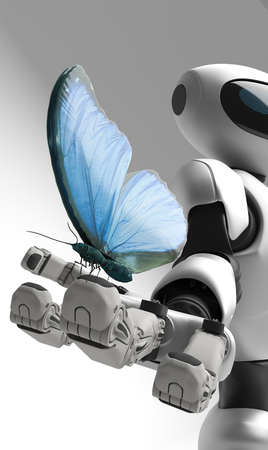 figure of the robot and butterfliy on a white background.の写真素材