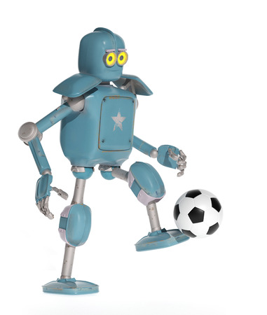 grunge vintage robot play in soccer football. 3D rendering.の写真素材