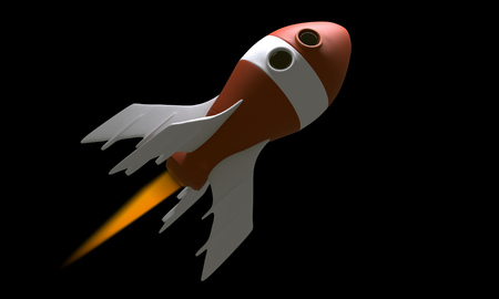 retro rocket space ship isolated on black. 3D rendering.