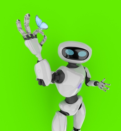 Robot with butterfly 3d render.の写真素材
