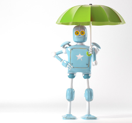 The retro robot with umbrella, 3d render.の写真素材