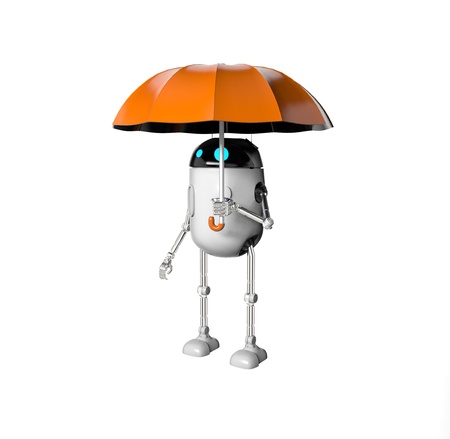 The robot with umbrella, 3d render.の写真素材