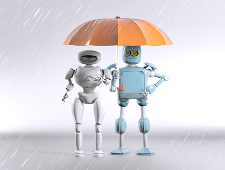 The two robot with umbrella, 3d render.の写真素材