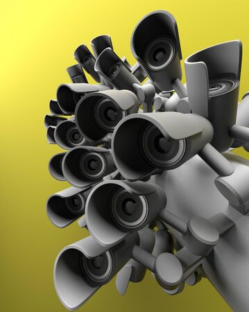 Many security cameras on the city pillar, big brother watching you. Surveillance CCTV camera. 3D rendering.の写真素材