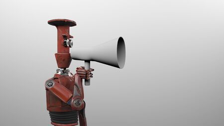 the robot with megaphone,3d render.の写真素材
