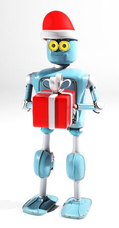 The retro robot in christmas hat,christmas celebration,3d renderの写真素材