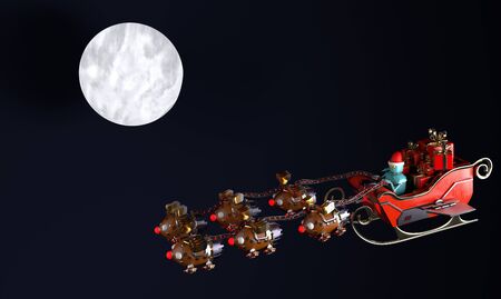 The christmas sleigh with six deer robots.3d render.の写真素材