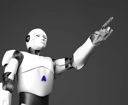 The white humanoid robot points a finger,3d render.の写真素材