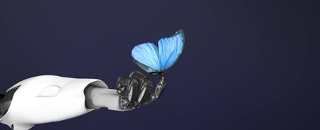 The robot arm with butterfly,3d render.