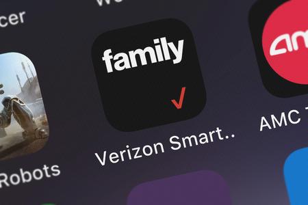 London, United Kingdom - September 29, 2018: Close-up of the Verizon Smart Familyâ„¢ icon from...