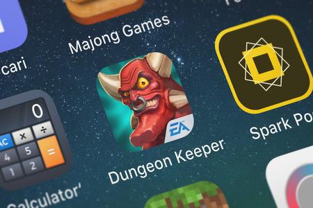 London, United Kingdom - September 29, 2018: Screenshot of the Dungeon Keeper mobile app from...