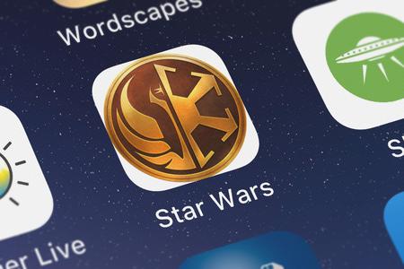 London, United Kingdom - September 29, 2018: Screenshot of the mobile app Star Wars: The Old Republic Security Key from Electronic Arts.のeditorial素材