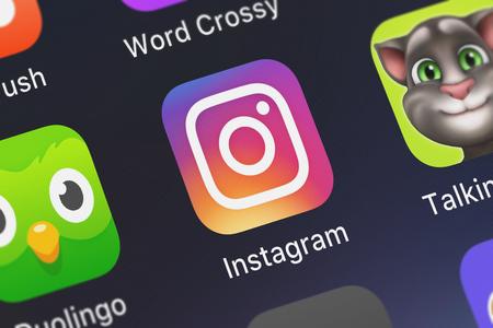 London, United Kingdom - September 29, 2018: Close-up shot of Instagram, Inc.'s popular app...