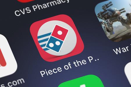 London, United Kingdom - September 29, 2018: The Piece of the Pie Pursuit mobile app from Domino's...
