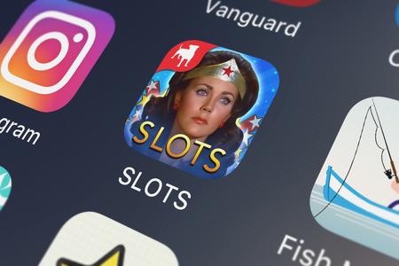 London, United Kingdom - September 30, 2018: Icon of the mobile app SLOTS - Black Diamond Casino...