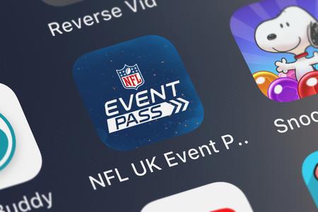 London, United Kingdom - October 03, 2018: Screenshot of the mobile app NFL UK Event Pass from NFL...